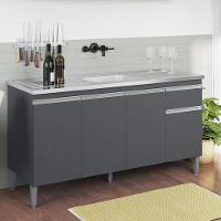 Balcão De Pia Tatiane 145 Cm E Armário Aéreo Andréia 3 Portas 120 Cm Cinza Fosco - Ajl - 3