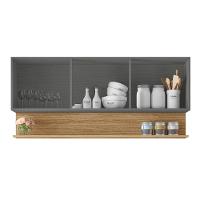 Armário Aéreo De Cozinha 3 Portas Com Nicho 1,50m Line Kit's Paraná Madeirado Grafite - 2