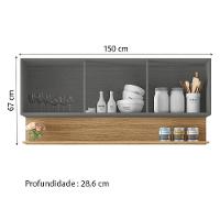 Armário Aéreo De Cozinha 3 Portas Com Nicho 1,50m Line Kit's Paraná Madeirado Grafite - 3