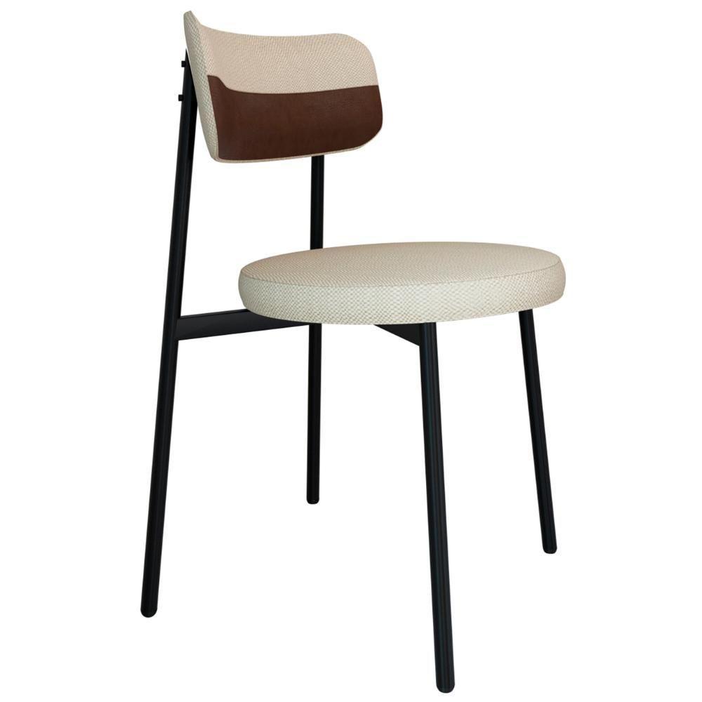 Cadeira De Jantar Estofada Kit 4 Nyka M25 Linho Areia/whisky - Mpozenato - 3