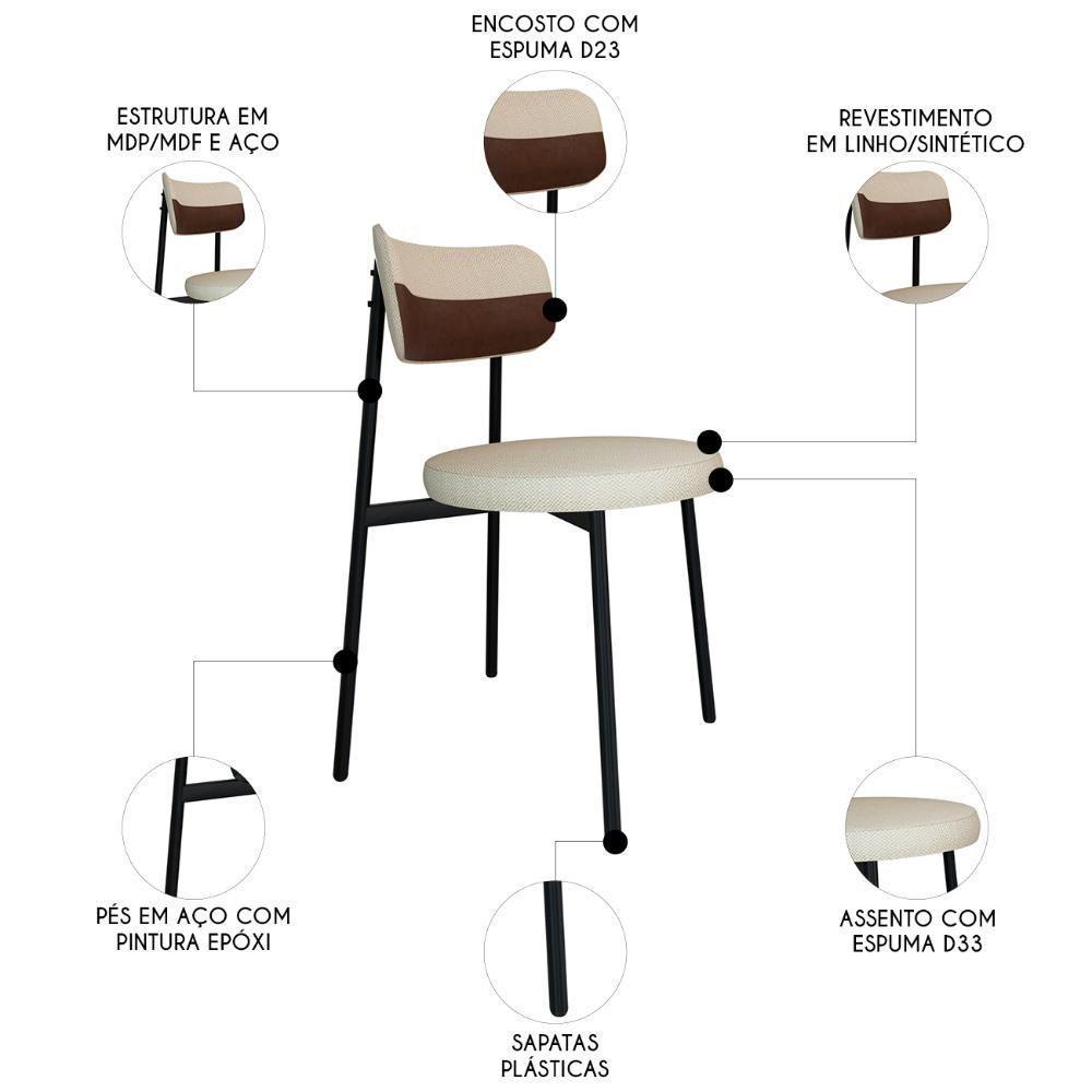 Cadeira De Jantar Estofada Kit 4 Nyka M25 Linho Areia/whisky - Mpozenato - 4