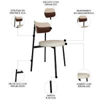 Cadeira De Jantar Estofada Kit 4 Nyka M25 Linho Areia/whisky - Mpozenato