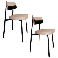 Cadeira De Jantar Estofada Kit 2 Ella M25 Linho Areia/preto - Mpozenato - 1