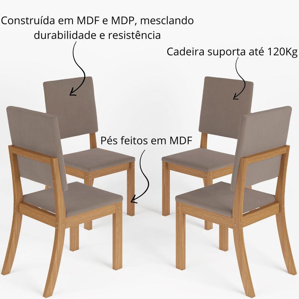Kit Com 4 Cadeiras De Jantar Milla - Nature / Marrom Amêndoa - 4
