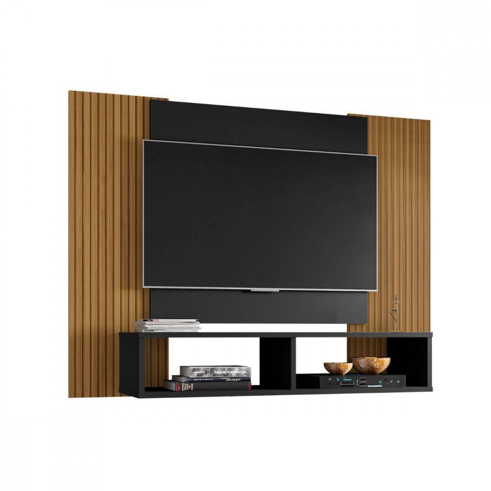 Painel Para Tv Até 48 Polegadas Navi Preto E Pintura Ripado Preto/nature - 1