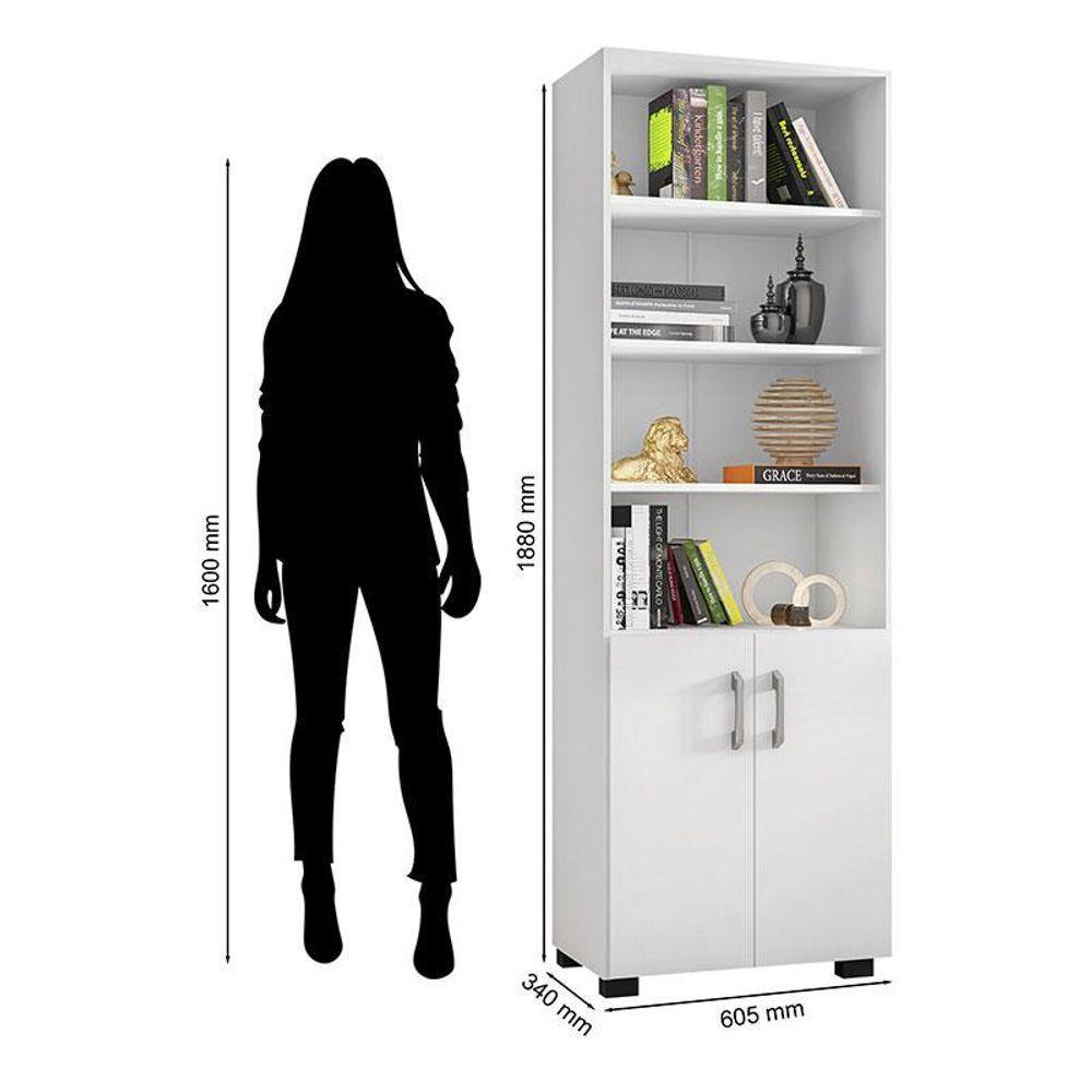 Kit 2 Gaveteiros Para Escritório Gávea Com Chave E 2 Livreiros Office Com Portas Pequenas Branco Fosco - Móveis Leão - 6