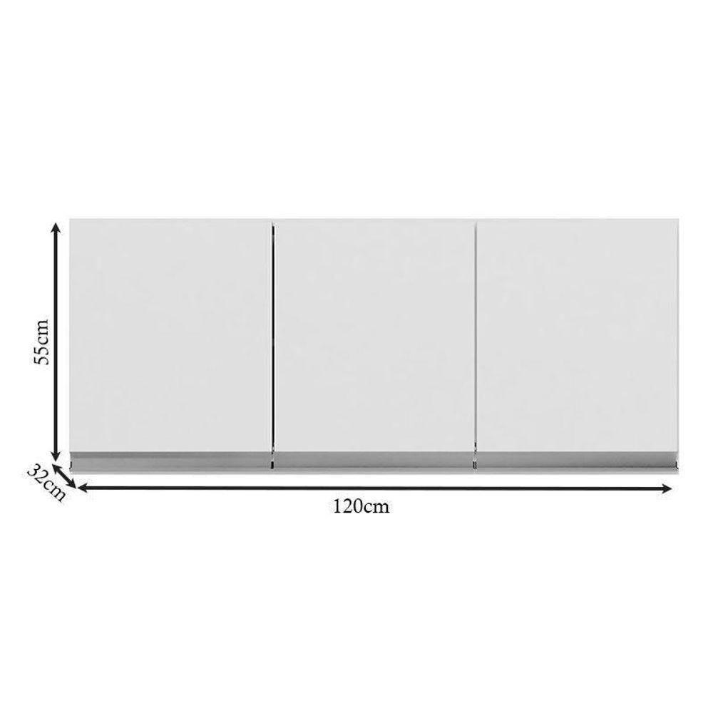 Balcão De Pia Tatiane 145 Cm E Armário Aéreo Andréia 3 Portas 120 Cm Com Fruteira Monalise Branco Brilho - Ajl - 5