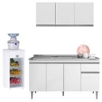 Balcão De Pia Tatiane 145 Cm E Armário Aéreo Andréia 3 Portas 120 Cm Com Fruteira Monalise Branco Brilho - Ajl - 1