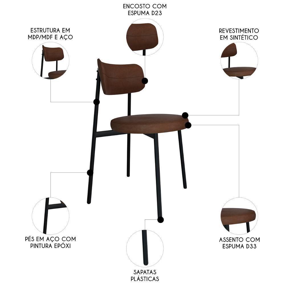 Cadeira De Jantar Estofada Kit 4 Nyka M25 Sintético Whisky - Mpozenato - 3