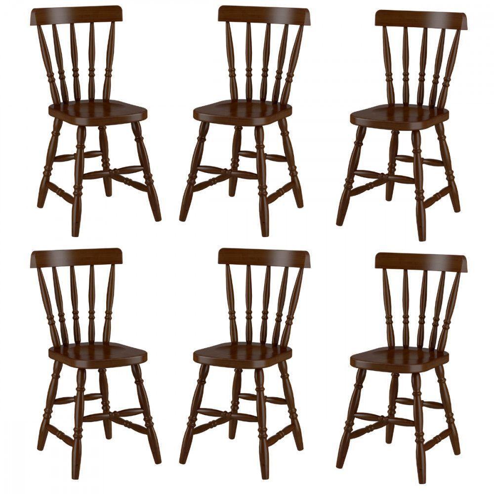 Conjunto 6 Cadeiras Madeira Eucalipto Castanho Piratini Castanho - 1