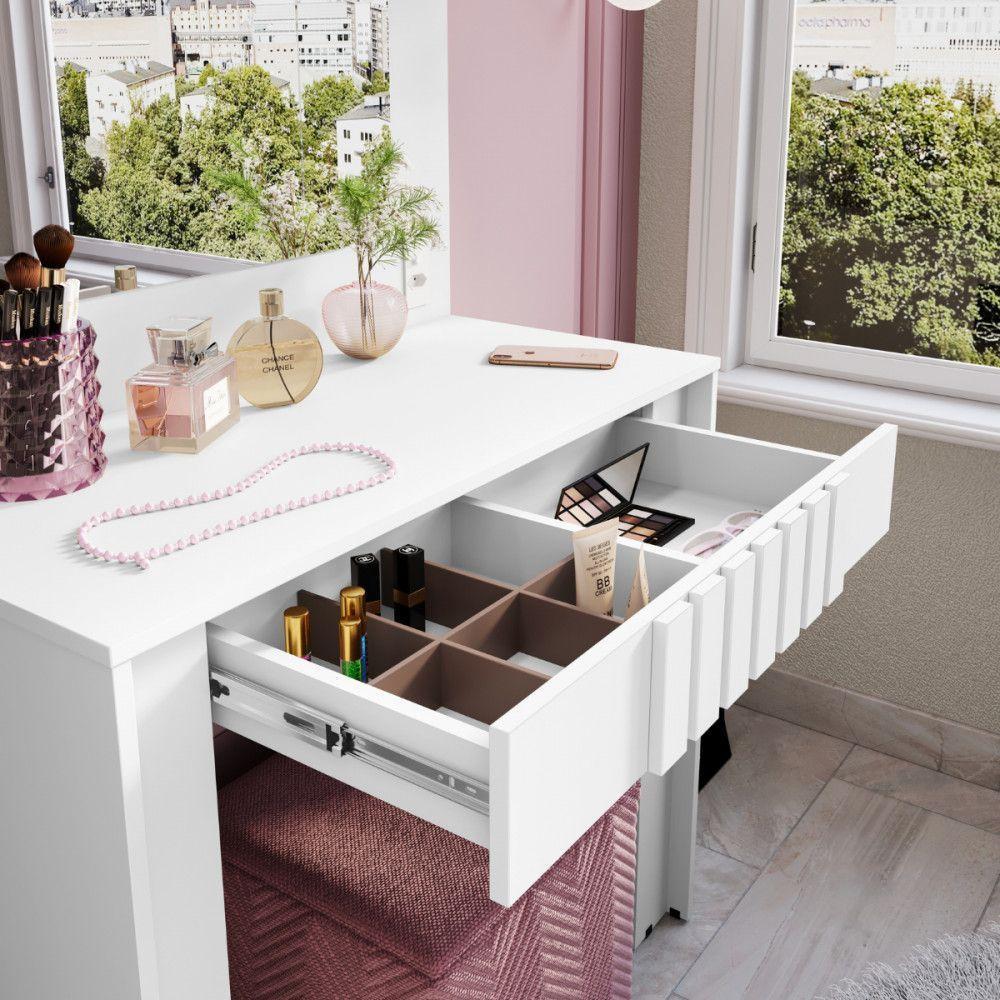 Penteadeira Camarim Rouge Com Espelho Branco Brilho Bechara Branco Brilho - 3