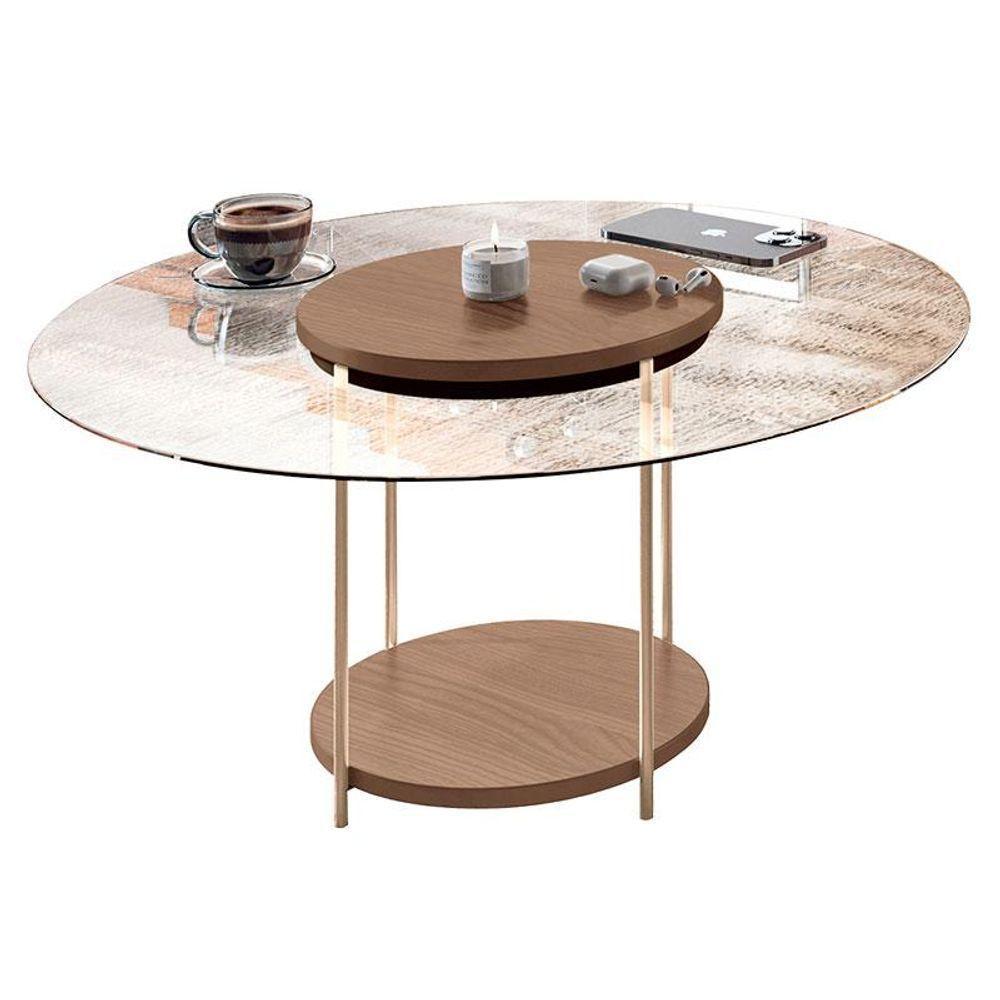 Estante Home Theater Nobre Off White Castanho E Mesa De Centro Sky Com Tampo De Vidro Castanho - Hb Móveis - 4