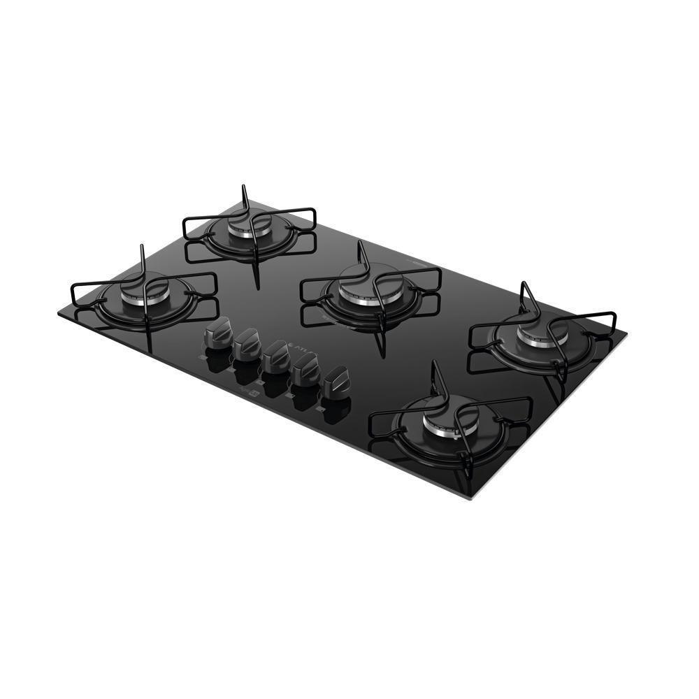 Cooktop 5 Bocas Preto Mesa De Vidro Atlas Agile Up Mega Chama Bivolt - 2