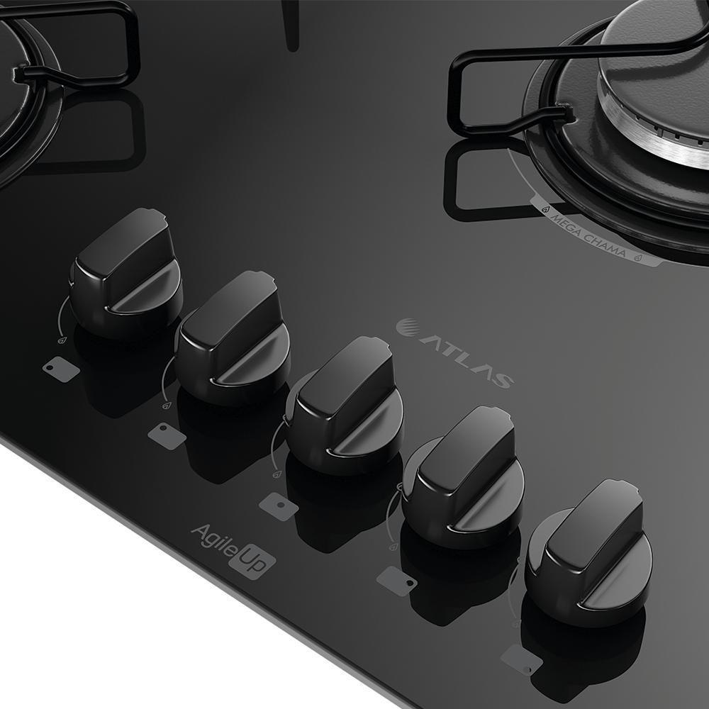 Cooktop 5 Bocas Preto Mesa De Vidro Atlas Agile Up Mega Chama Bivolt - 4