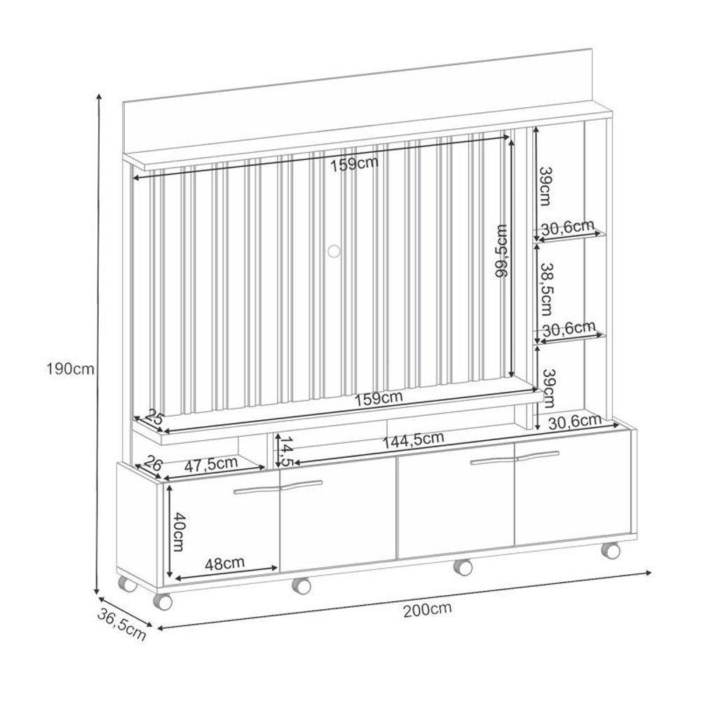 Estante Home Theater Titan Off White Cinamomo E Mesa De Centro Sky Com Tampo De Vidro Cinamomo - Hb Móveis - 3