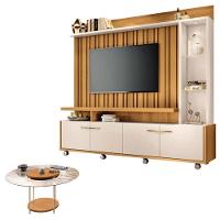 Estante Home Theater Titan Off White Cinamomo E Mesa De Centro Sky Com Tampo De Vidro Cinamomo - Hb Móveis - 1