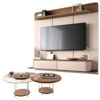 Home Suspenso Galax Castanho Off White E Kit Mesa De Centro Sky Castanho- Hb Móveis - 1