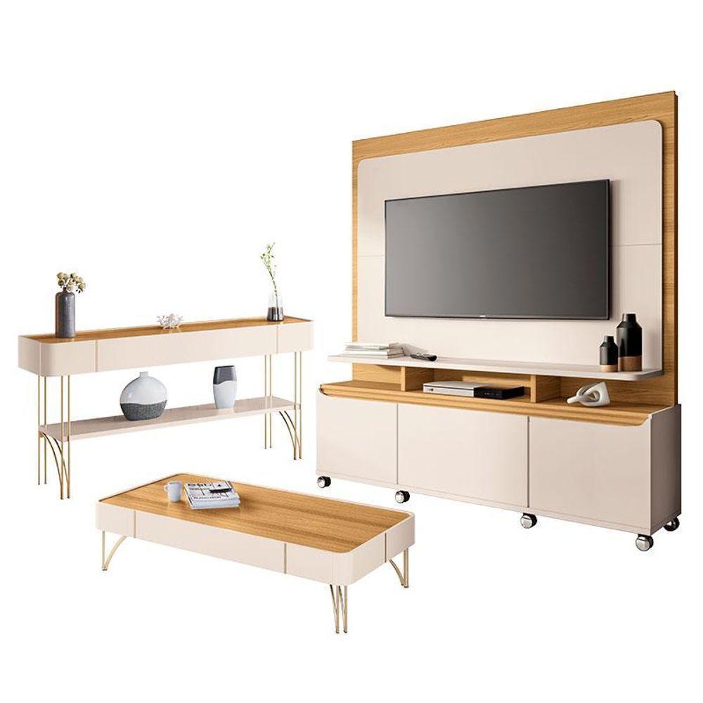 Estante Home Theater Quantum E Aparador Vivant E Mesa De Centro Cadenza Off White Cinamomo- Hb Móveis - 1