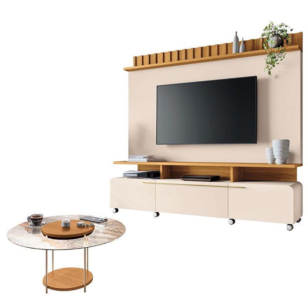Estante Home Theater Artís Off White Cinamomo E Mesa De Centro Sky Com Tampo De Vidro Cinamomo - Hb Móveis - 1