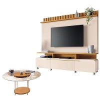 Estante Home Theater Artís Off White Cinamomo E Mesa De Centro Sky Com Tampo De Vidro Cinamomo - Hb Móveis - 1