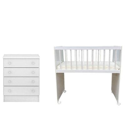 Mini Berço Moisés e Cômoda Infantil Alegria Doce Sonho Portátil com Colchão Branco Qmovi