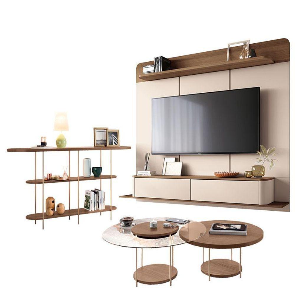 Home Suspenso Galax Castanho Off White E Aparador Infinity E Kit Mesa De Centro Sky Castanho- Hb Móveis - 1
