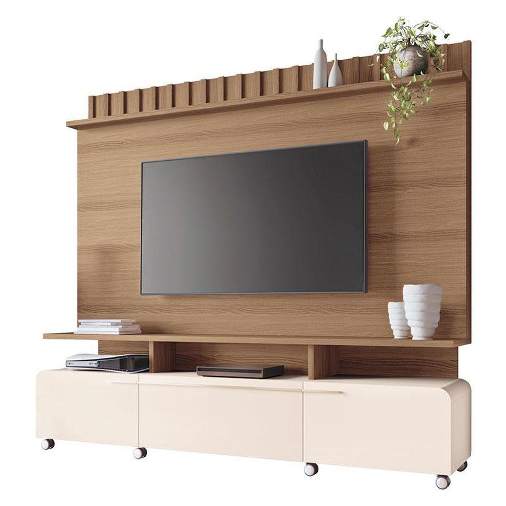 Estante Home Theater Artís Castanho Off White E Mesa De Centro Sky Com Tampo De Vidro Off White - Hb Móveis - 2