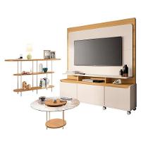 Estante Home Theater Quantum E Aparador Infinity E Mesa De Centro Sky Com Tampo De Vidro Off White Cinamomo- Hb Móveis - 1
