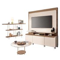 Estante Home Theater Quantum E Aparador Infinity E Mesa De Centro Sky Com Tampo De Vidro Off White Castanho- Hb Móveis - 1