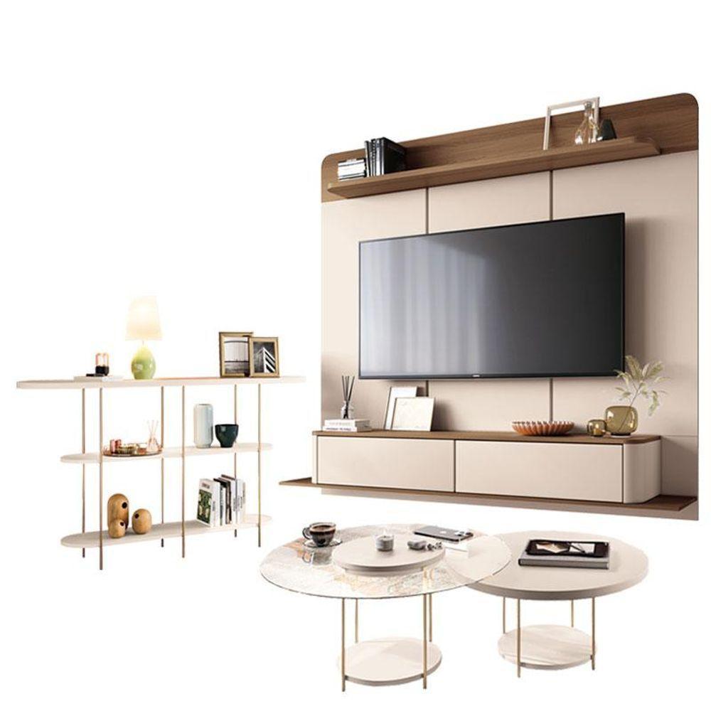 Home Suspenso Galax Castanho Off White E Aparador Infinity E Kit Mesa De Centro Sky Off White- Hb Móveis - 1