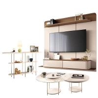 Home Suspenso Galax Castanho Off White E Aparador Infinity E Kit Mesa De Centro Sky Off White- Hb Móveis - 1