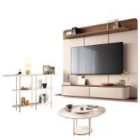 Home Suspenso Galax Castanho Off White E Aparador Infinity E Mesa De Centro Sky Com Tampo De Vidro Off White- Hb Móveis - 1