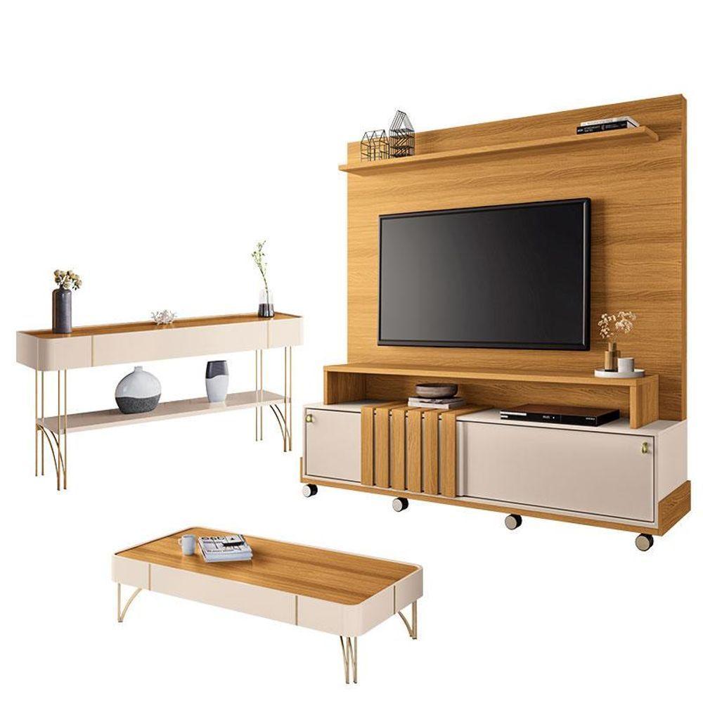 Estante Home Theater Bold E Aparador Vivant E Mesa De Centro Cadenza Cinamomo Off White - Hb Móveis - 1