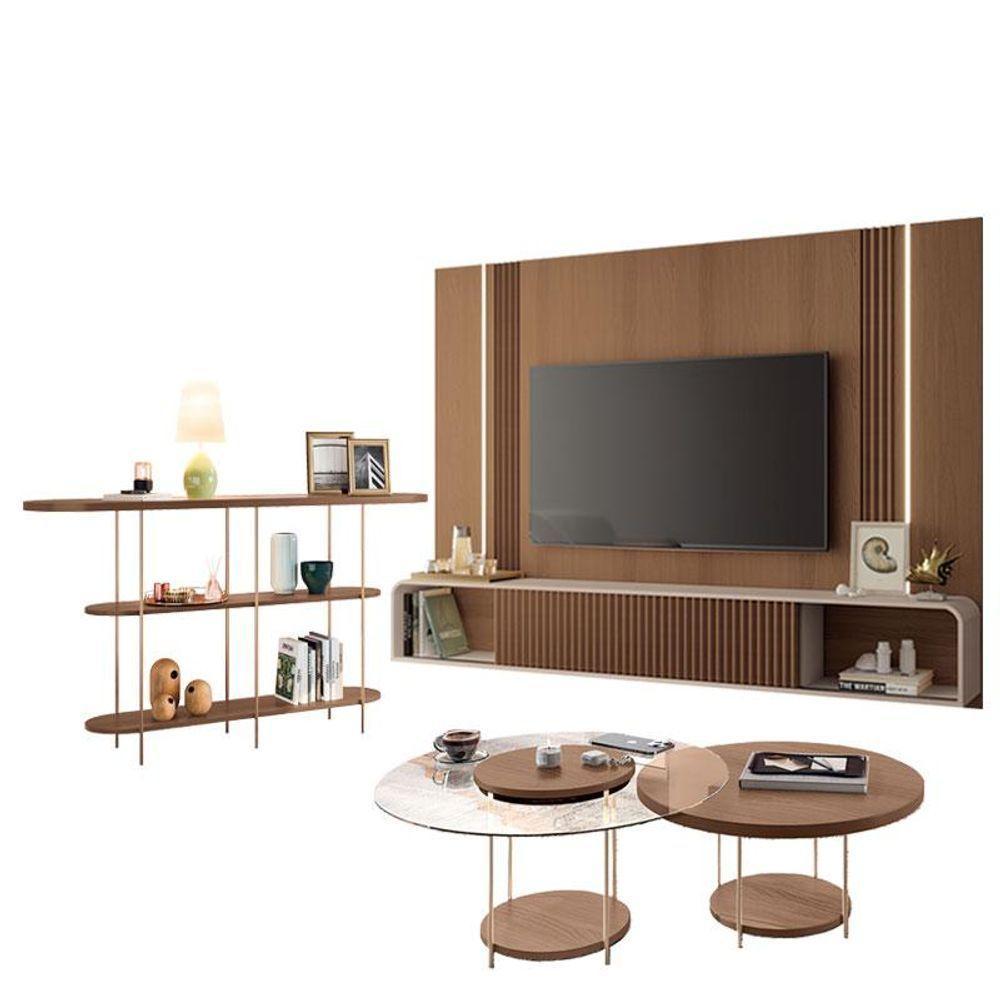 Home Suspenso Empire Castanho Off White E Aparador Infinity E Kit Mesa De Centro Sky Castanho- Hb Móveis - 1