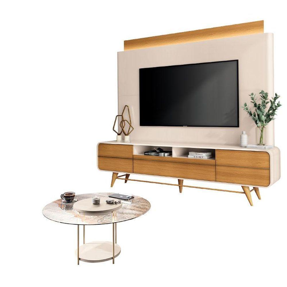 Estante Home Theater Nobre Off White Cinamomo E Mesa De Centro Sky Com Tampo De Vidro Off White- Hb Móveis - 4