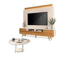 Estante Home Theater Nobre Off White Cinamomo E Mesa De Centro Sky Com Tampo De Vidro Off White- Hb Móveis