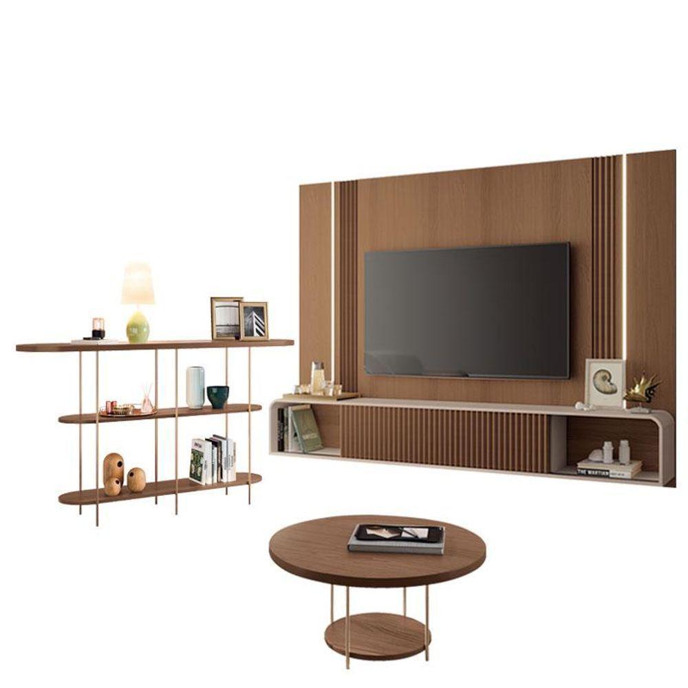 Home Suspenso Empire Castanho Off White E Aparador Infinity E Mesa De Centro Sky Castanho- Hb Móveis - 1