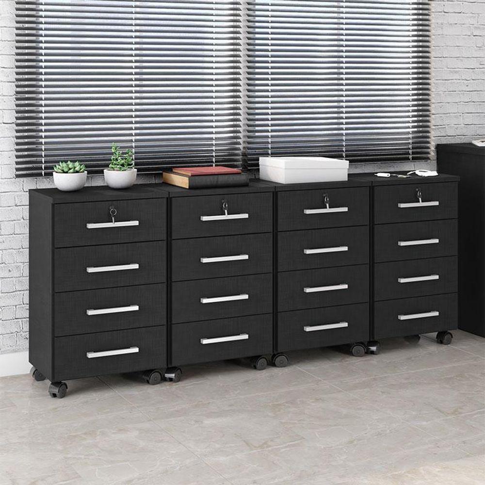 Kit 4 Gaveteiros Para Escritório Gávea Com Chave Preto Fosco - Móveis Leão - 5