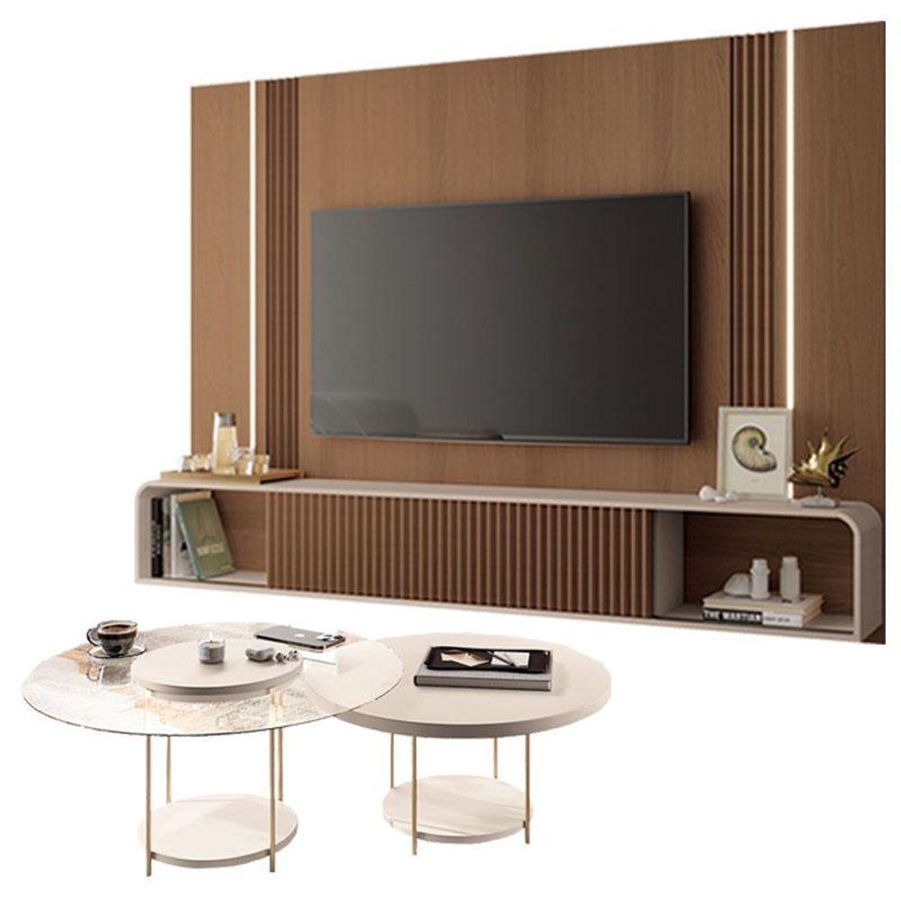 Home Suspenso Empire Castanho Off White E Kit Mesa De Centro Sky Off White- Hb Móveis - 1