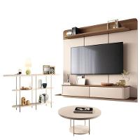 Home Suspenso Galax Castanho Off White E Aparador Infinity E Mesa De Centro Sky Off White- Hb Móveis - 1