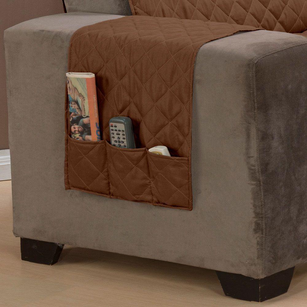 Protetor De Sofá Padrão 2 Lugares Classic 100% Poliéster - Marrom - 4