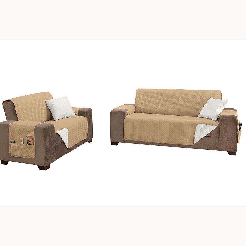 Protetor De Sofá King 2 E 3 Lugares Classic 100% Poliéster - Cáqui - 1
