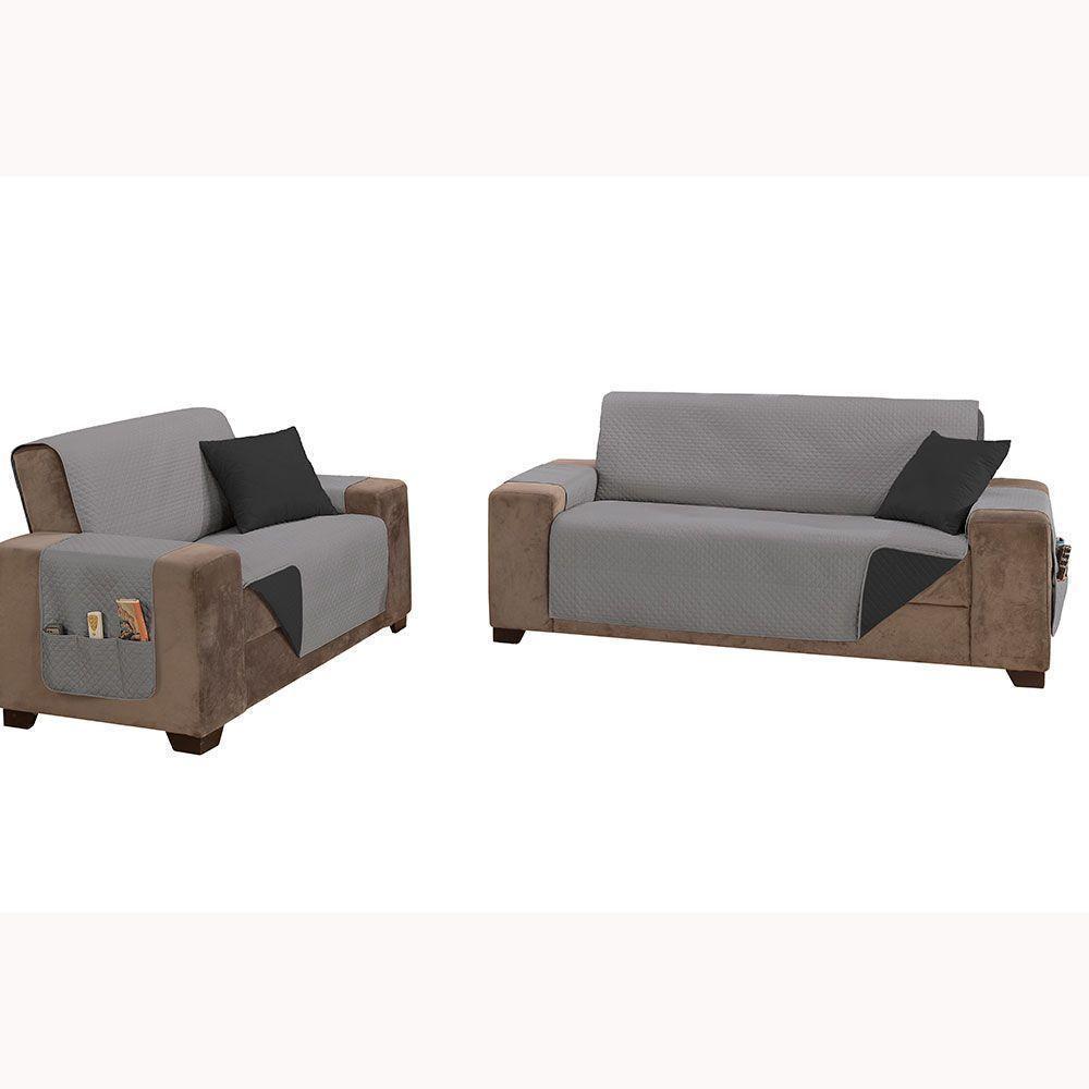 Protetor De Sofá Padrão 2 E 3 Lugares Lugares Classic 100% Poliéster - Cinza - 1