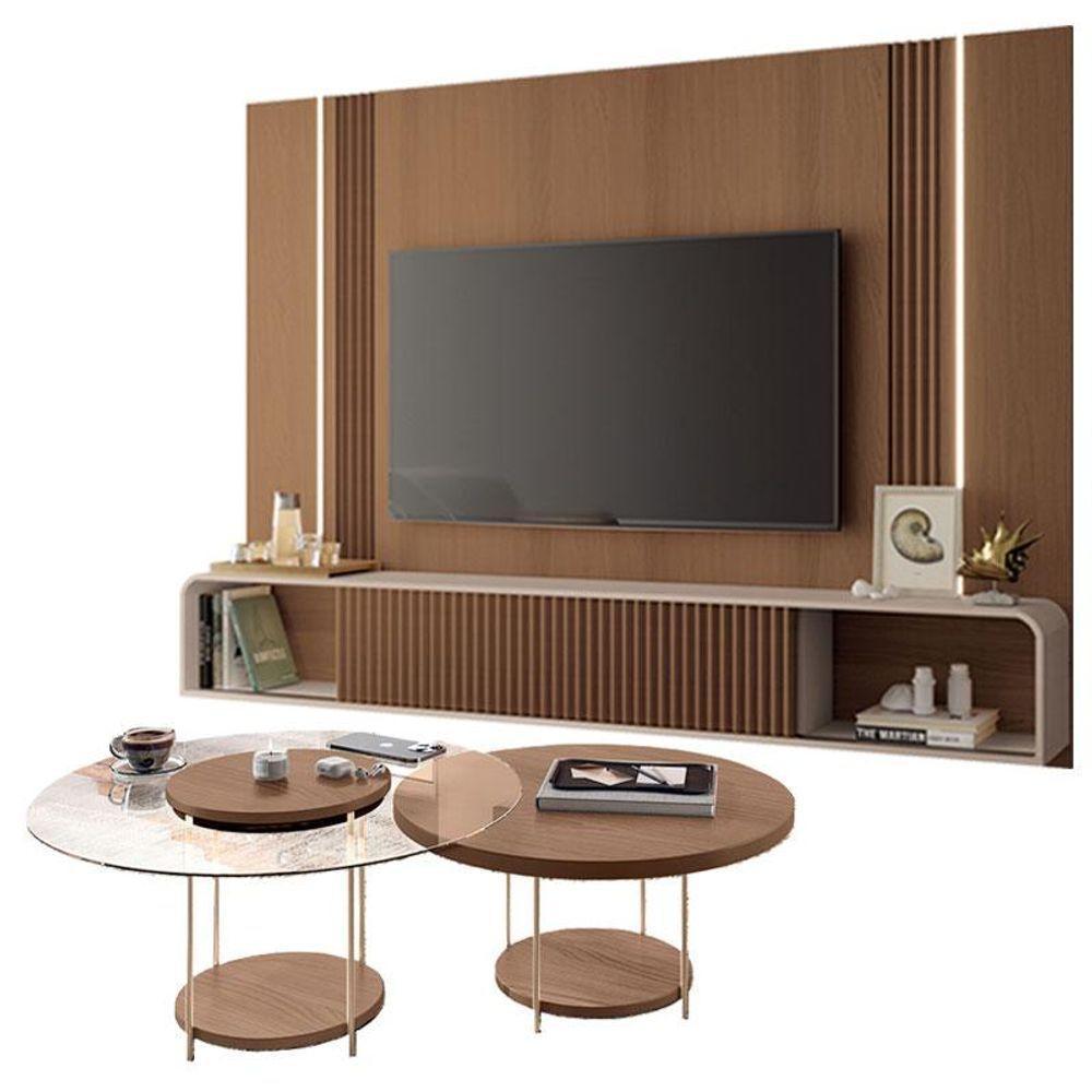 Home Suspenso Empire Castanho Off White E Kit Mesa De Centro Sky Castanho- Hb Móveis - 1