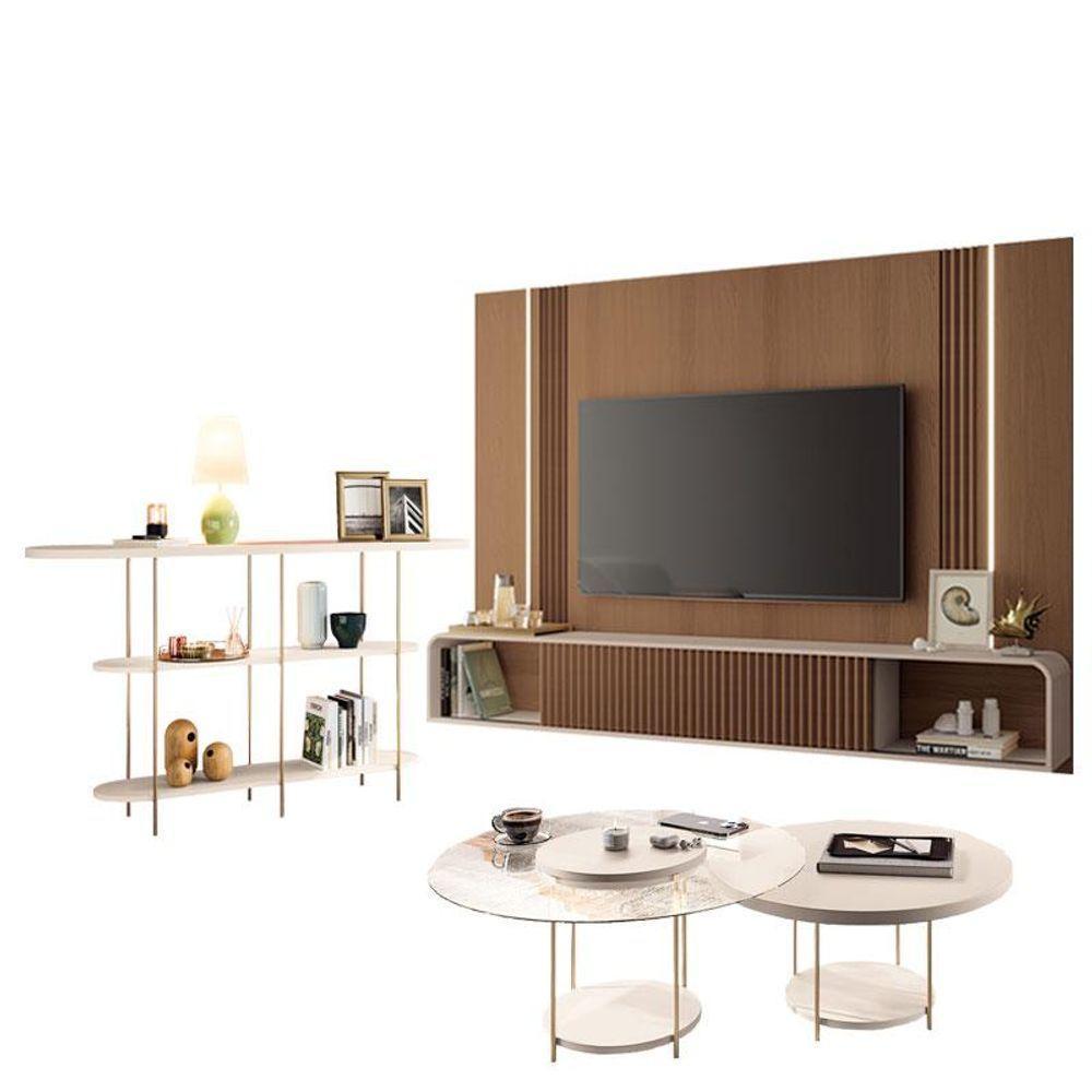 Home Suspenso Empire Castanho Off White E Aparador Infinity E Kit Mesa De Centro Sky Off White- Hb Móveis - 1