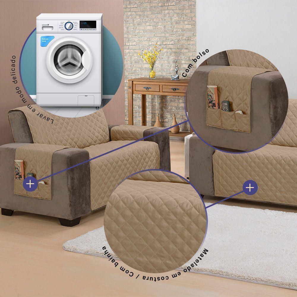 Protetor De Sofá Padrão 2 Lugares Classic 100% Poliéster - Cáqui - 2