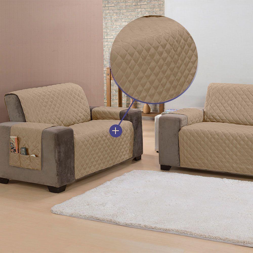 Protetor De Sofá Padrão 2 Lugares Classic 100% Poliéster - Cáqui - 3