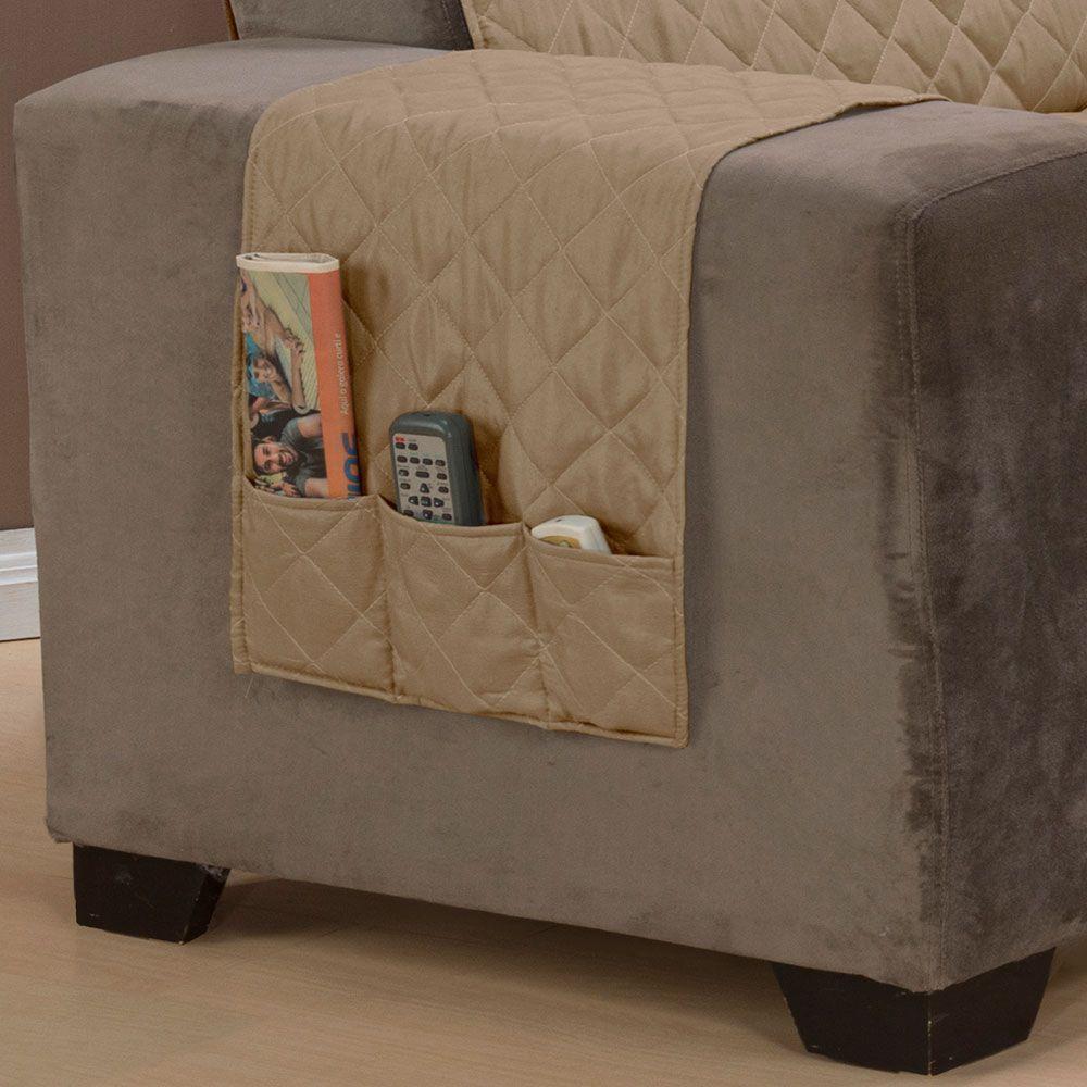 Protetor De Sofá Padrão 2 Lugares Classic 100% Poliéster - Cáqui - 4