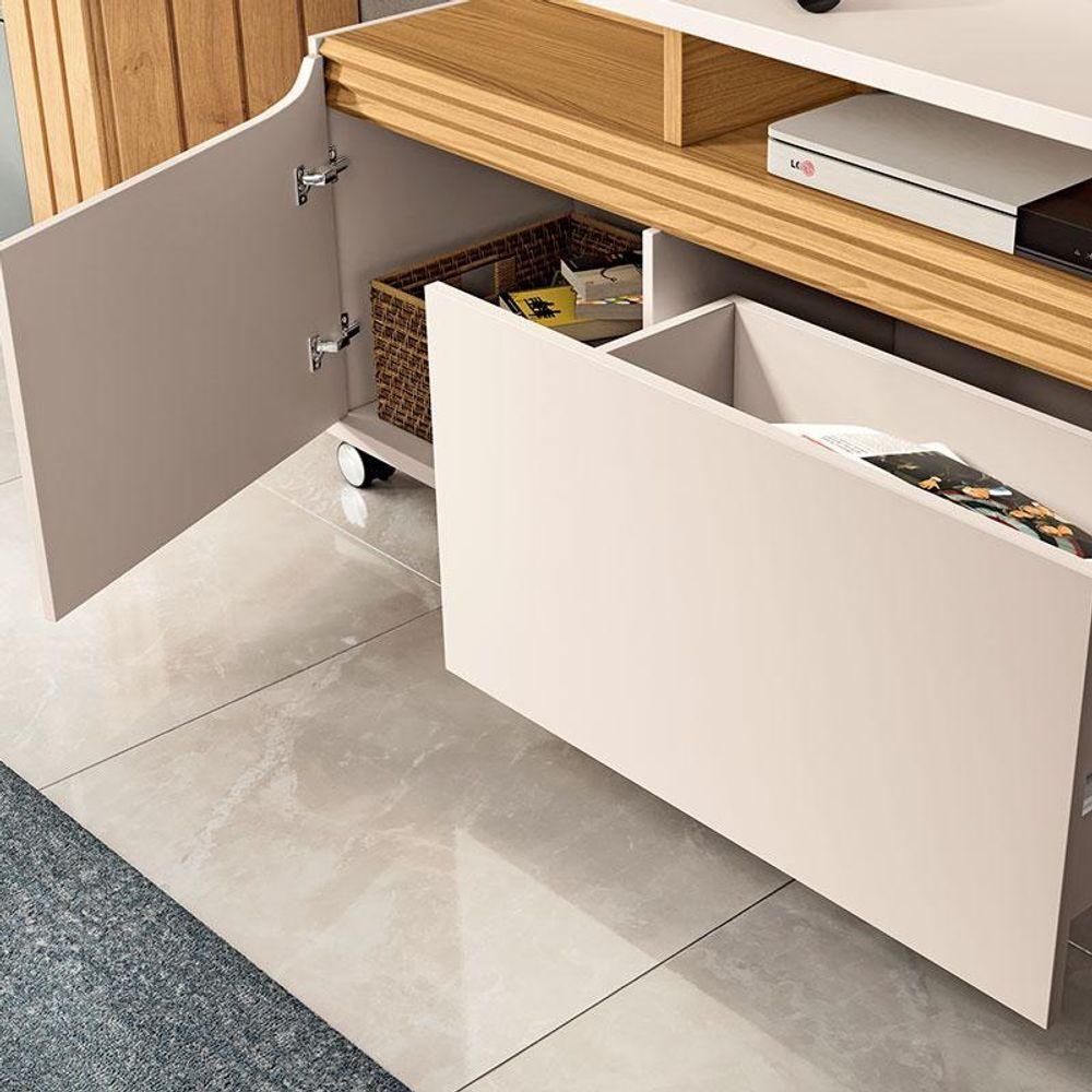 Estante Home Theater Quantum Off White Cinamomo E Mesa De Centro Sky Com Tampo De Vidro Cinamomo- Hb Móveis - 3