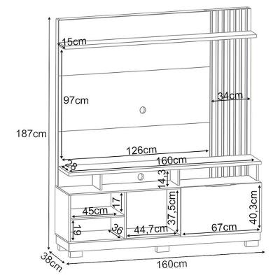 Estante Home Theater Artheo Cinamomo Off White E Mesa De Centro Sky Off White- Hb Móveis